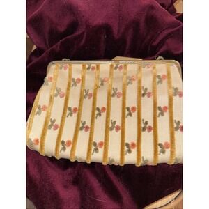 Vintage Ladies Evening Handbag West Germany Silk Embroidered Floral Clutch